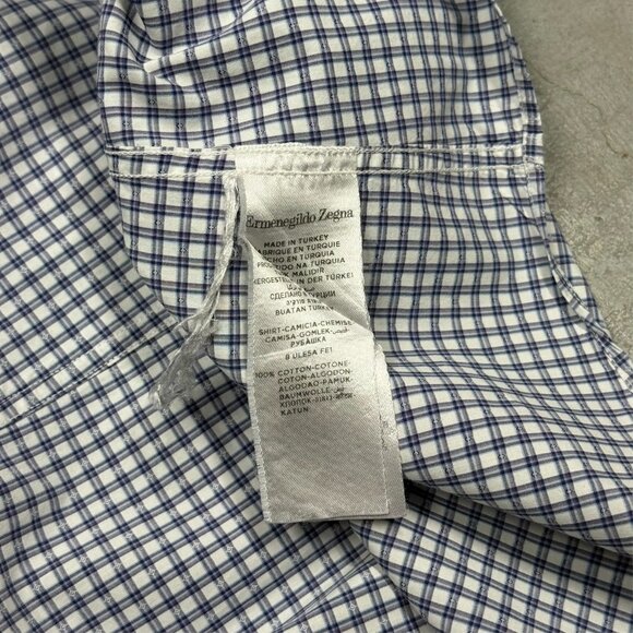 Ermenegildo Zegna Dress Shirt Check Textured Cotton Long Sleeve 15.5 Medium - Picture 9 of 10